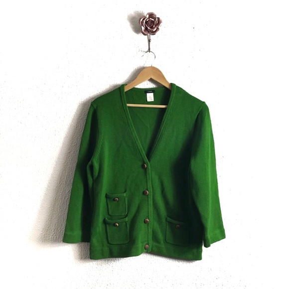 J. Crew Sweaters - J Crew Green Crest Button XL Cardigan